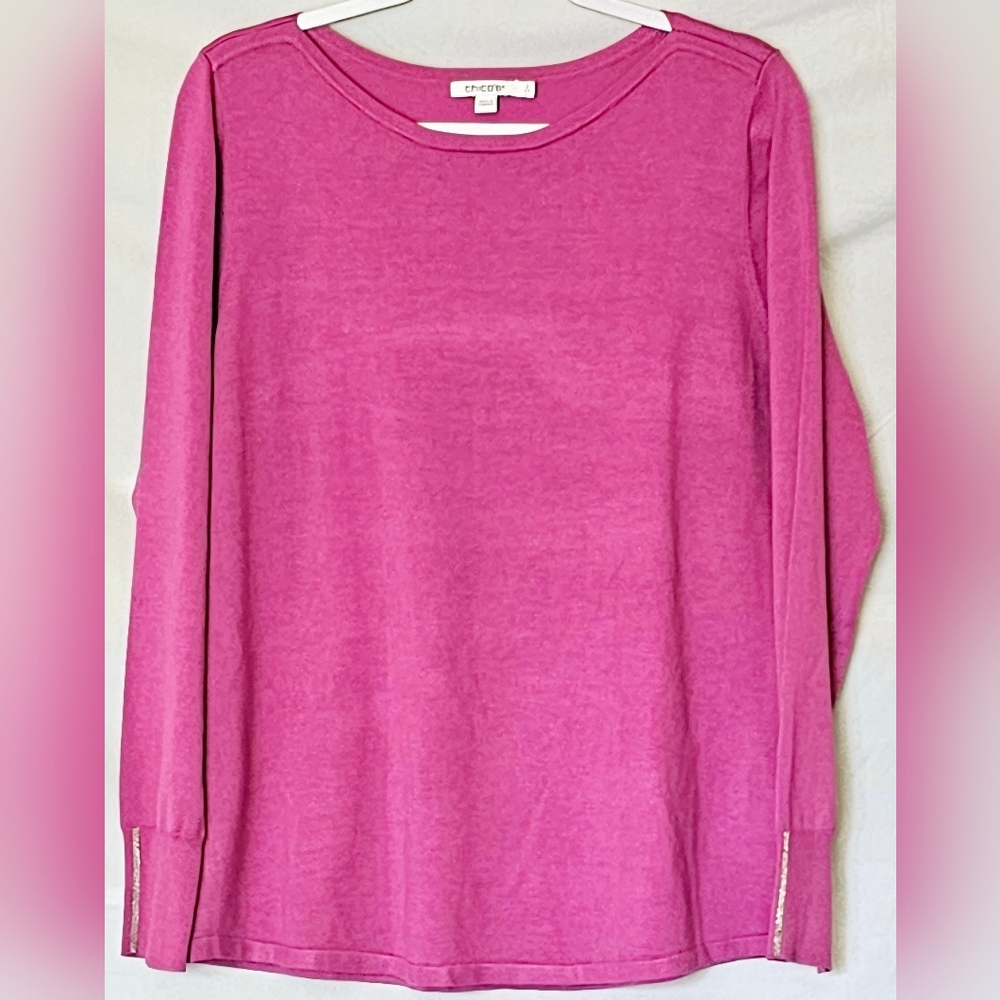 Chicos Pink Pullover Long Sleeve Cardigan Sz 2/L Sleeve Wrist Detail